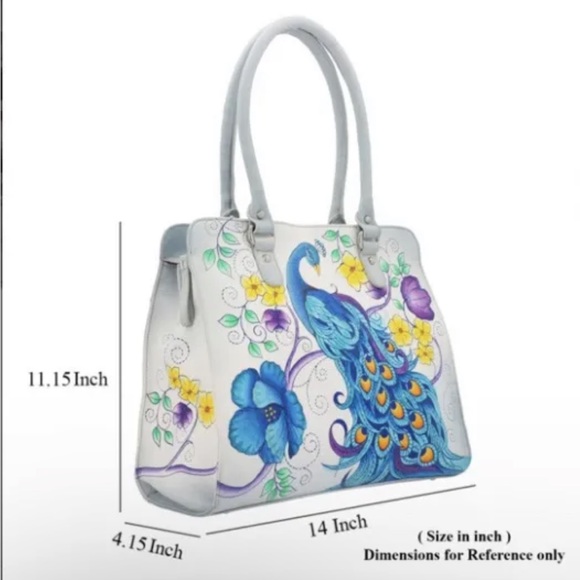 SUKRITI Blue 100% Genuine Leather Hand Painted Peacock Shoulder Bag Handbag - Picture 3 of 4